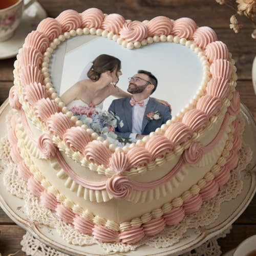 Pre Cut Edible Personalised Fondant Cake Topper - Heart Round Square Shape - 4-8 Inch size options