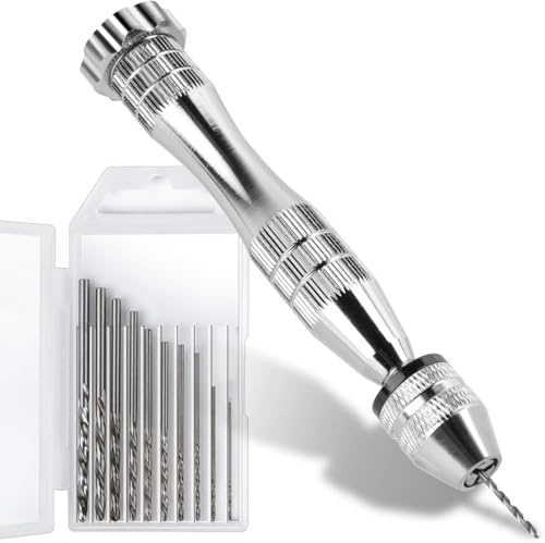 CYTGOUPER Étau à broche pour moules de moulage de résine, mini perceuse manuelle en alliage d'aluminium, foret à résine avec 10 forets de 0,8 à 3 mm pour le travail du bois, le modélisme, le perçage