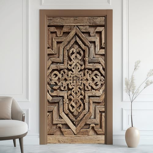 Vintage Abgenutzte Türaufkleber, Holzmaserung Türfolie Selbstklebende Fototapete, Keltischer Knoten Türposter Abnehmbar Türfolie PVC Für Tür Schlafzimmer Badezimmer Türaufkleber 100x200 cm