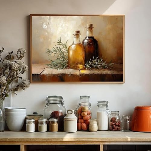 LIMAIDUO Quadro da parete per la decorazione della cucina, vintage, pomodori, spezie, limoni, barattolo di miele, vetro per il latte, poster, stampa su tela 60x90cm senza cornice