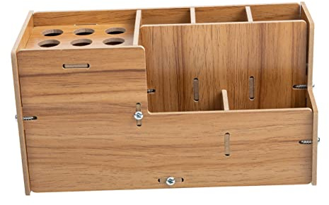 FIXOSHEE Caja Organizadora Antideslizante de Madera para Tijeras y Peines Soporte Multifuncional para Peluquería y Barbería Duradera y Práctica para Salones Profesionales