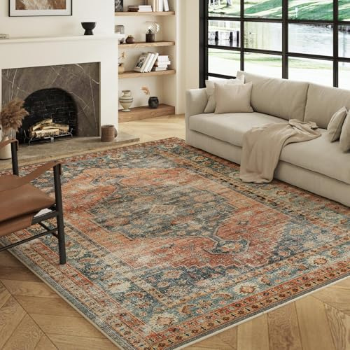 Decoranddecor Distressed Hallway Rug, 80x150cm – Non-Slip, Low Pile, Pet Friendly, Oriental Style Living Room Easy Clean Durable Carpet – Calmere