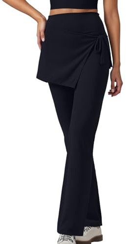 Generisch Pantalon de yoga pour femme avec jupe intégrée - Pantalon 2-en-1 avec plis pour le sport et les loisirs | Leggings bootcut avec jupe asymétrique, XL