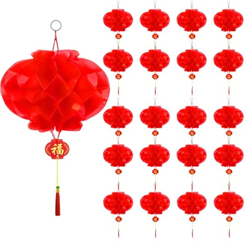 Lanterne Chinoise, Ensemble De Lanternes Chinoises Rouges, 20 Pièces, Décoration du Nouvel an Chinois, Porte-Bonheur pour Festival du Printemps Chinois, Nouvel an, Anniversaire, Fête De Mariage