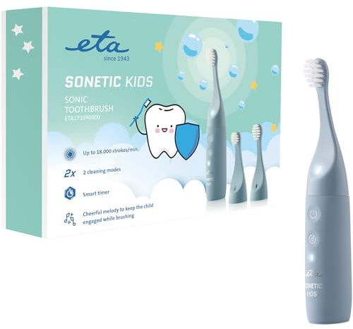 ETA Sonetic Kids I Kinder Schallzahnbürste mit 18 000 Bewegungen/min I 2 Reinigungsmodi & USB‑Ladung I Blau