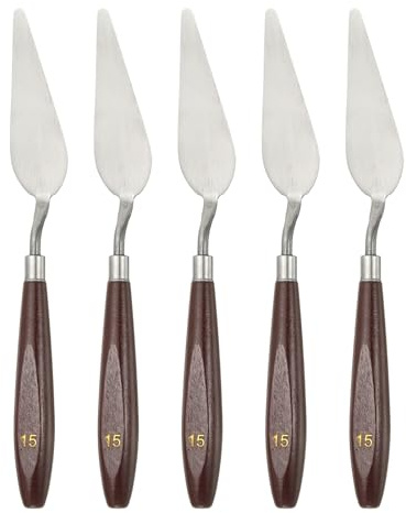 QUARKZMAN 5pcs Couteau À Spatule Outil De Peinture 3.27 x 1.06 Rouge/Argent | Spatule En Acier Inox, Couteaux À Spatule Grattoirs Outils Avec Manche En Hêtre Pour Acrylique Mélange Étendage