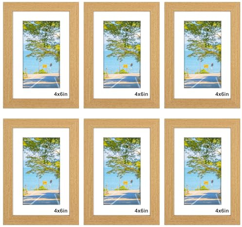 6x4 Photo Frames with Mount - 6 Pack 6x4 Picture Frame Wood Look for 15x10cm, 4x6 Picture Frames Small Postercard Frame for Wall Mount & Desktop