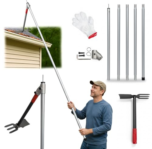 BeGrit Dachrinnenreiniger Dachrinnen Reiniger 3m Ausziehbar Teleskopstiel | mit Dachrinnenschaufel entfernt Schmutz & Laub keine Leiter benötigt für Gartengräben Haus und Außenreinigung