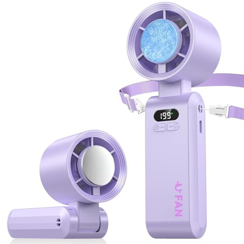 Alutoria Mini Ventilador de Mano, Función de refrigeración, Turbo Ajustable de 1-199 Velocidad, Pantalla LED, Ventilador de Cuello Pequeño Plegable USB para Camping,Viajes,Hogar,Oficina