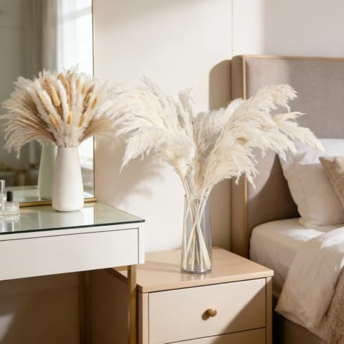 WEDNOK 320 Stück Großes Pampasgras Deko Set mit Hasenschwanzgras, Rohrkolben und 20 Großen Schilfrohren (43 cm) für Vasen und Wohnzimmer-Dekorationen (Varianten 1)
