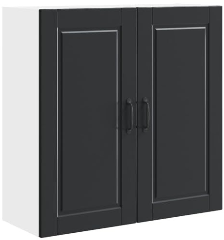 Roanoer Wandschrank Porto Küchenschrank Hängeschrank Schwarz, Küchen-Oberschrank aus Holzwerkstoff mit 2 Türen und 3 Regalfächern, Modernes Design für die Küche, 80 x 31 x 80 cm