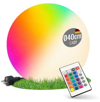 8 seasons LED Kugelleuchte 40 cm Shining Globe RGB – Kugellampe für außen | Farbwechsel, dimmbar, E27-Fassung, Fernbedienung, LED austauschbar, wetterfest IP65, mit Strom, für Garten, Terrasse, Balkon