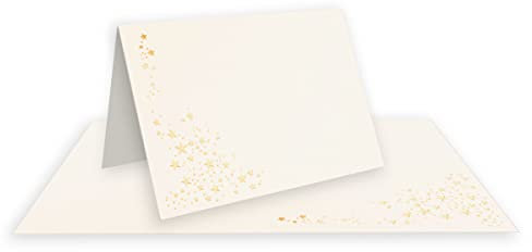 25x Faltkarten DIN A6 - Naturweiß mit goldenen Metallic Sternen - 10,5 x 14,8 cm - Einladungskarten zu Weihnachten - Marke: FarbenFroh by GUSTAV NEUSER