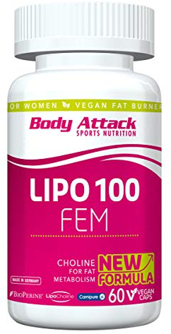 Body Attack Lipo FEM - 60 Kapseln - hochdosierte Formel für Fatburner-Training, speziell für Frauen - vegane Rezeptur + wertvolle Pflanzenextrakte + patentierte Markenrohstoffe - Made in Germany