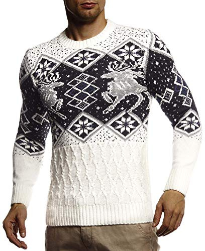 Leif Nelson LN20761 Pull en tricot pour homme, motif norvégien, col rond, pour Noël, idéal pour l’hiver, ecru, XXL