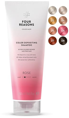 FOUR REASONS Hair Color Shampoo, Rose Pink (8 Colors) - Hair Toner & Color Depositing Shampoo, Hair Color Shampoo - Semi-Permanent Pink Hair Dye, Sulfate Free, Vegan – 250 ml