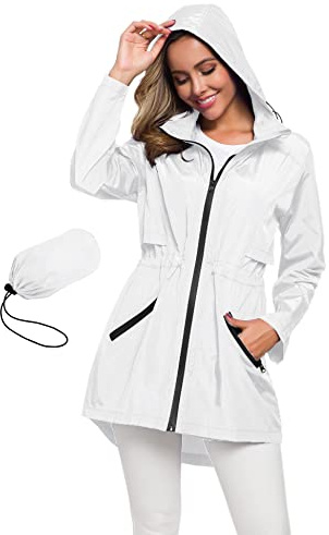 Avoogue Lightweight Long Raincoat With Hood Women Lightweight Windbreaker Packable