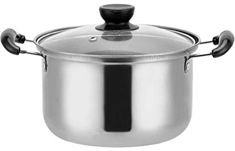 DOITOOL Stainless Steel Stock Pot with Glass Lid Steel Soup Pot Cooking Pot Hot Pot with Handle 16 x 16 x 8cm