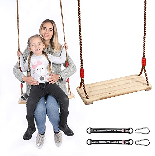 Schaukelsitz Holz Outdoor, Brettschaukel, Holzschaukel, Schaukelbrett aus Holz mit Karabiner aus Edelstahl und Hanfseil für Draußen Erwachsene Kinder Schaukel Garten