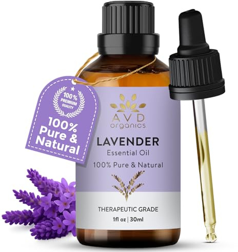AVD Organics Lavender Essential Oil 30ml - 100% Pure and Natural Therapeutic Grade for Massage Aromatherapy, Relaxation, Sleep, Laundry, Meditation, Skin, Diffuser Fragrance - 1 fl. Oz