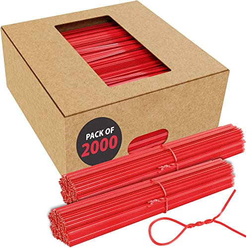 Red Twist Ties for Bags | Bulk 2000 Pack with Dispenser Box | 4 Coated Wire Ties Reusable Bread Twisty Ties for Plastic Bags