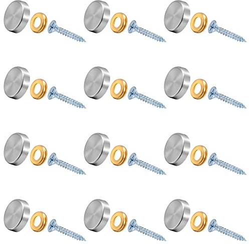 Taicanon 12 Pieces Stainless Steel Screw Cover Cap, 0.63/16mm Diameter Mirror Decorative Screws with Caps Silver Mirror Screws Fasteners, Sign Advertising Hardware, Nails, Construction,Chrome