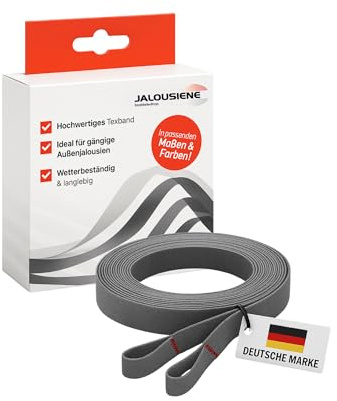 Texband für Außenjalousien 6 x 0,33 mm – Aufzugsband inkl. 2 Schlaufen (200 cm, schwarz) – UV-beständig, wetterfest & reißfest – Ersatzband für Raffstore & Jalousie