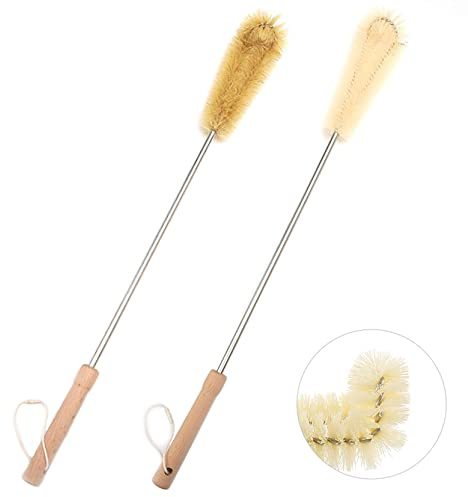 UPTALY 2 Stück extra lange Flaschenbürsten (61 cm), Nylonbürste mit Buchenholzgriff, Naturborsten, Waschbürste mit biegbarem Kopf, Küchenbürsten, für hohe Flasche, Gallonen-Wasserkrug, große Gefäße