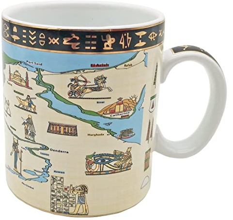 Taza de café de cerámica de estilo egipcio antiguo, taza grande para café, té, ideal para la vida en el hogar, el mejor regalo o recuerdo para familiares y amigos, 5 tipos de estilo, 400 ml (beige