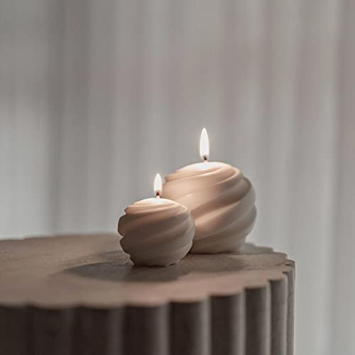 3.5inch Spiral Ball Candle Wooden Scented Aesthetic Cylinder Candle,Home Office Danish Pastel Trendy Room Floating Shelves Decor Small Candles, Soy Wax Ball Shaped Candles,Set of 3(White)