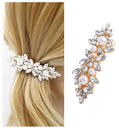 Inilbran Vintage Strass Haarspange Gold Cz Perle Haarspangen Perlenspange Kopfspangen Kristallperle Haarspange Dekorative Kopfbedeckung Kristall Hochzeit Kopfbedeckungen Haarschmuck für Frauen