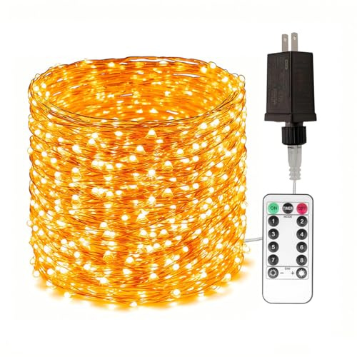 RESNICE 100Ft Warm White Plug in Fairy Lights 300 LED Waterproof Twinkle Copper Wire String Lights with Remote for Christmas Tree Bedroom Porch Patio Garden Wedding Party