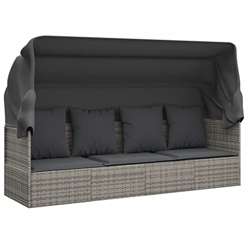 Makastle Garten-Sofabett mit Dach & Kissen, Gartensofa Gartenliege Loungebett Chaiselongue Outdoor Tagesbett Sofa Gartenbank Gartenmöbel, Grau