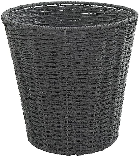 Armo® Round Rattan Effect Woven Waste Paper Bin Basket For Office, Bedroom, Home, Work Rubbish Bin Storage Baskets (Grey)