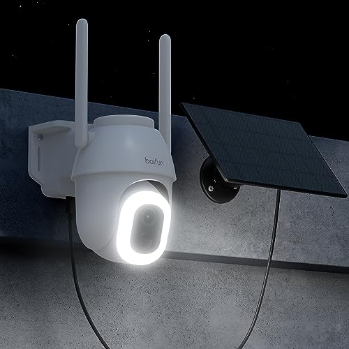 BOIFUN 2K Cámara Vigilancia WiFi Exterior Solar con Focos(Cuentas de lámpara mejoradas),360° Cámara de Seguridad sin Cables con Color Visión Nocturna,Detección de Inteligente,Múltiples Alarmas,DH201