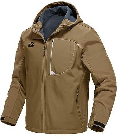Gopune Leichte Softshelljacke für Herren, mit Fleece gefüttert, wasserdicht, mit Kapuze, Wandern, Winterjacke