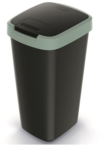 HRB Mülleimer 25L schwarz mintgrün mit Schwingdeckel, Tonne aus Hartplastik, Küche, Futtertonne