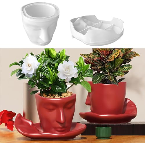Silicone Face Mug Cup + Coaster Resin Epoxy Mold, Jewelry Storage Pen Makeup Brushes Container Casting Mould, Succulent Plant Flower Pot Molds Scented Candle Holder DIY Decoration Handmade Craft