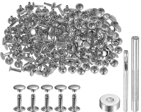QUARKZMAN 100 Juego Cuero Remache 12 x 9mm de Metal con Doble Tapa Broches de Presión y Herramientas de Instalación para Manualidades En Cuero Reparación Decoración Tono Plateado