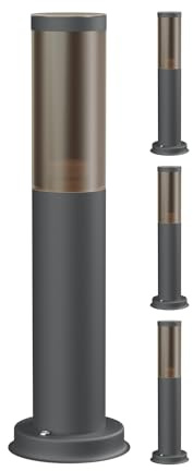 ledscom.de 4x Wegelicht/Pollerleuchte/Gartenleuchte PORU für außen, Rauchoptik, IP44, 39 cm, anthrazit, 1x E27 max. 40W
