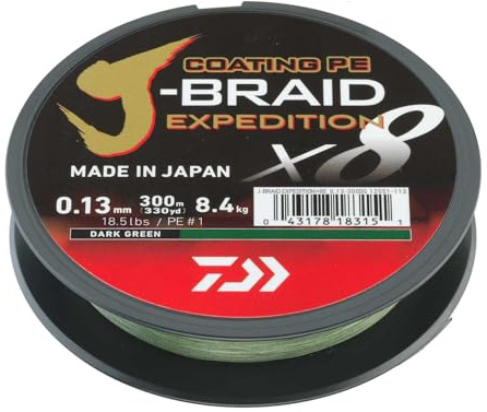 DAIWA J-Braid Expedition X8E geflochtene Angelschnur, 300 m, Dunkelgrün/Dunkelgrün