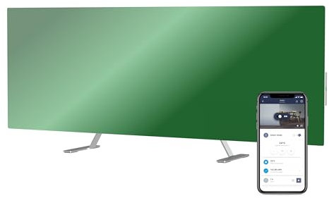 JOULE Radiatore elettrico a infrarossi con termostato, 700 W, Premium Eco Smart Heater, in vetro temperato, riscaldamento a parete, economico ed ecologico, verde