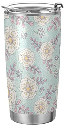 Anticsao Retro Flower Tumbler with Lid and Straw, Insulated Stainless Steel Tumbler Cup, Double Walled Travel Coffee Mug Thermal Vacuum Cups for Hot & Cold Drinks 20oz