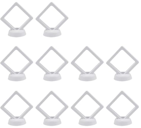 BBTISG 10 Stück Schwebender 3D Display Rahmen, Schwebende Vitrine mit Sockel Transparente Schwebende Rahmen Schwimmende Dünne Folie Schmuck Aufbewahrungsbox für Schmuck, Ringe, Münzen (weiß)