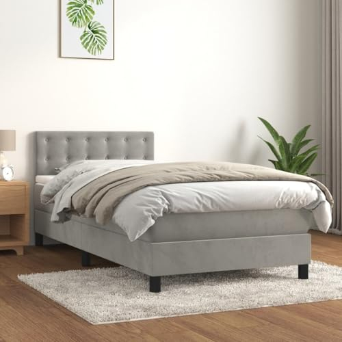 YUHI-HQYD Boxspringbett mit Matratze,Bettgestell mit Kopfteil,Matratzenfundament,Lattenrost,Plattform-Bettgestell,Full Size Bed Frame,für Schlafzimmer, Arbeitszimmer, Hellgrau 80x200 cm Samt