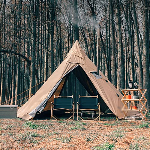 CRBUDY Pyramidenzelt Mehrpersonen-Familien-Glamping Wasserdichtes Doppellagiges Tipi-Zelt mit Ofenloch