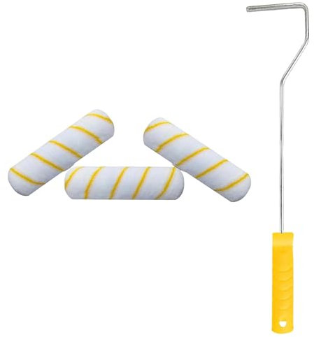 Aibulo Long Handled Radiator Roller 4 Inch with 5 Rolls Head Set - Reach High for Quality Decorating, Skirting Boards - Pole for Easy DIY Painting!