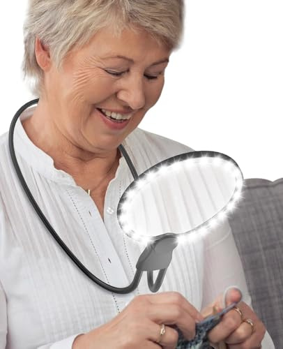 5X Hands-Free Magnifying Glass with 24 LED Lights, 5.12 Rechargeable Magnifier with Flexible Gooseneck for Neck Wear, Large Page Magnifier for Seniors Reading, Repairing, Sewing, Cross Stitch