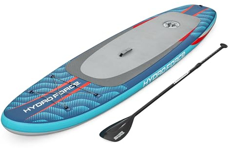 Bestway Hydro Force SUP Allround Board-Set Oceana Compactair, 305 x 84 x 15 cm, 1 Person, bis 130 kg, integrierte Elektropumpe, FortiFiber-Material, Anti-Rutsch, Paddel, Finne, Rucksack, Coil-Leash
