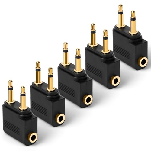 AXFEE Flugzeug Adapter Kopfhörer, 5 Stück Gold überzogen Flugzeug Adapter | auf 3,5 mm Klinkenbuchse, Airplane Flight Kopfhörer Adapter für Alle Airlines In-Flight Media Systemen(Schwarz)